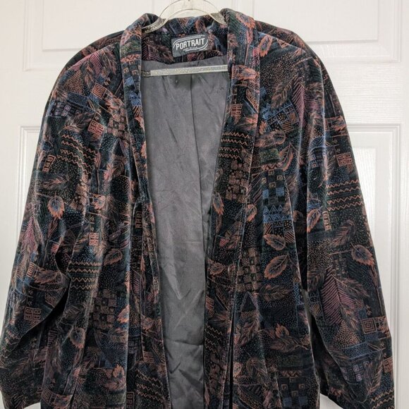 Portrait JL deBall Velvet Opera Coat Womens Size XL Black Floral Swing Jacket - Picture 2 of 12